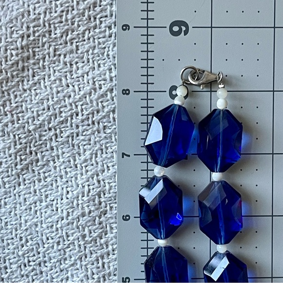 Chunky Faceted Oval Blue Glass Mother Of Pearl Bead Spacer 925 Clasp Necklace - Picture 13 of 14